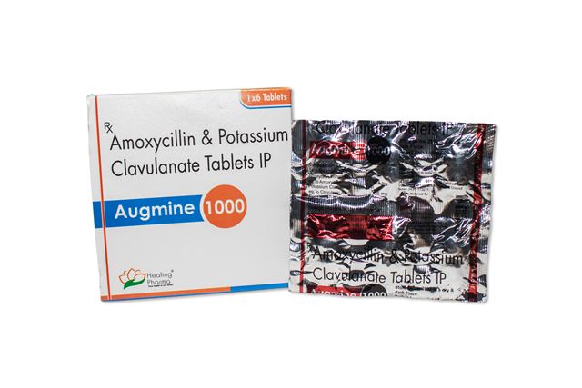 Augmine 1000 amoxicillin clavulanate tablets box