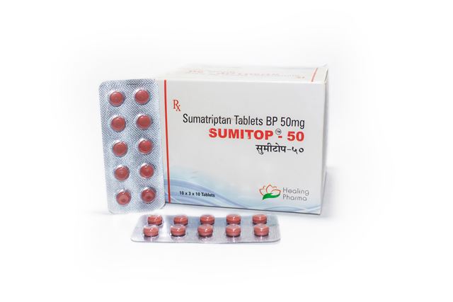 Sumitop 50 sumatriptan tablets box